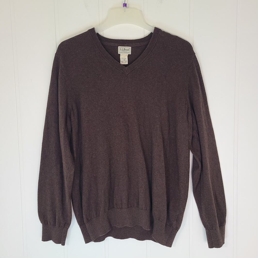 L.L.Bean Men's Brown V-neck Sweater Cotton Cashmere Size L Casual